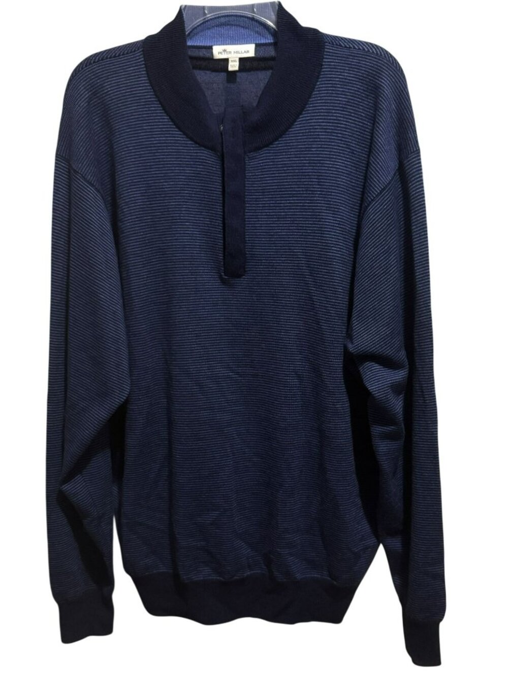 Peter Millar Merino Wool XXL Pullover Sweater 1/4 Zip Mini Stripe Navy Luxury